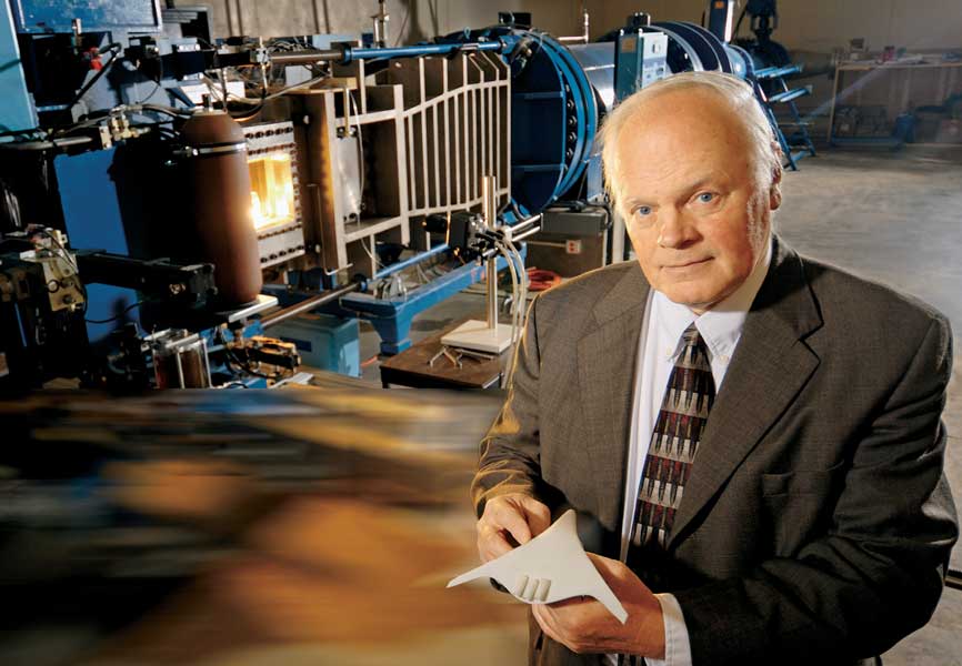 Dr. Jack Seiner conducts wind tunnel experiments to research aeroacoustics.