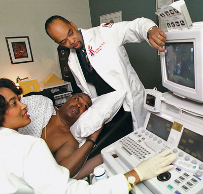 Dr. Taylor points to the cardiosonogram